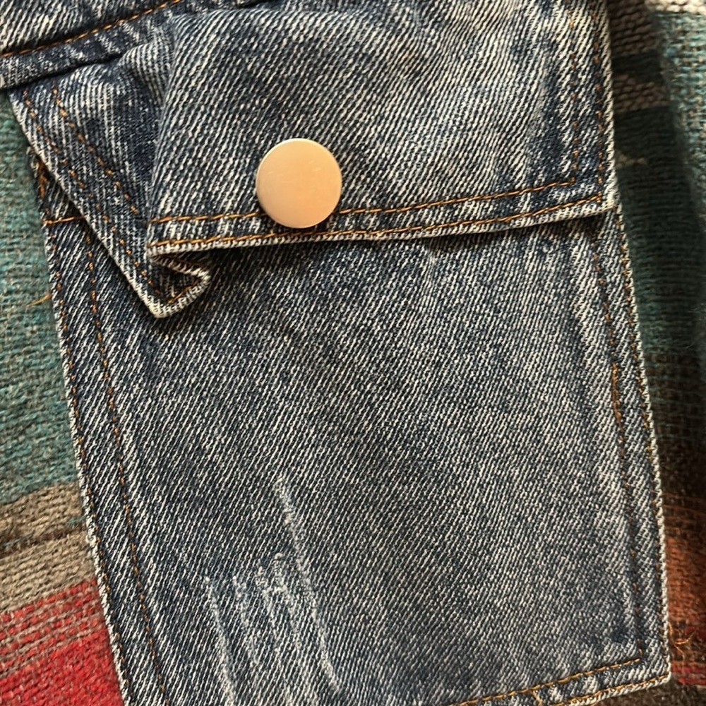 Denim and Aztec Patterned Button-Up Jacket - Picture 3 of 3
